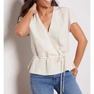 Anthropologie Cloth & Stone Peplum Top XS‎ Linen Blend Preppy Neutral Minimalist